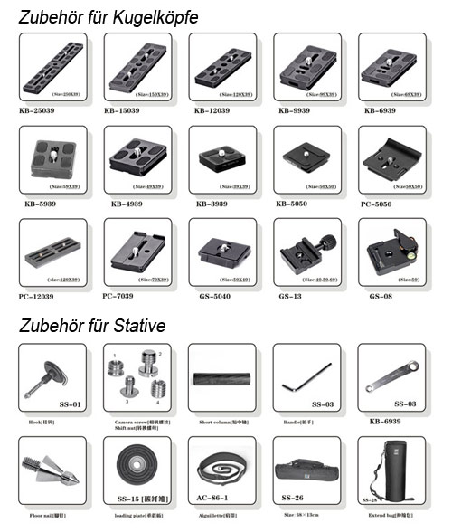 Zubehör für Triopo Stative und Kugelköpfe
